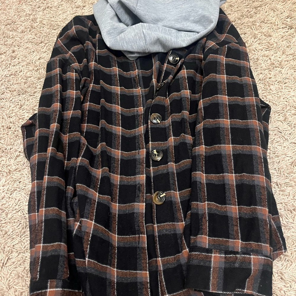 Plaid Button-Up Jacket with Hood